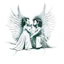 devile kissing angel tattoo design idea
