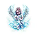 devile kissing angel tattoo design idea