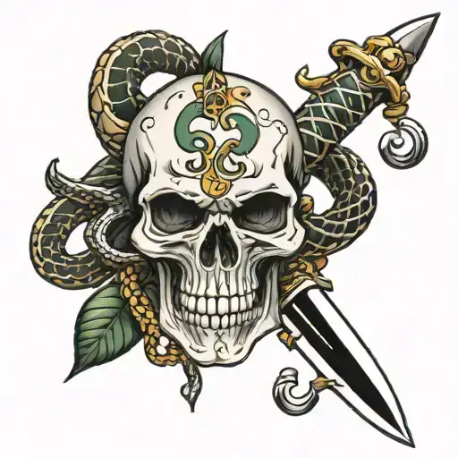 skull snake dagger tattoo design idea