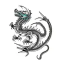 dragón oriental ascendiendo en blanco y negro tattoo design idea