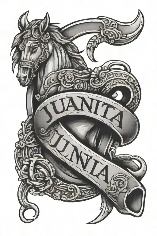 a lucky horseshoe with the name juanita in it with the armor tattoo design idea