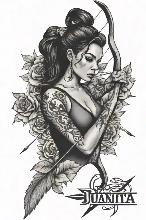 the name juanita  with a bow and arrow tattoo design idea