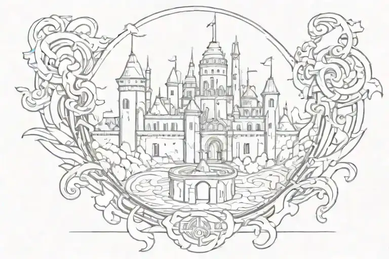 Cyber sigilism tattoo castle tattoo design idea