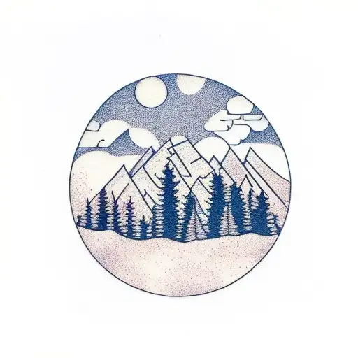 3 pine trees and 2 birch trees with a mountain in the background  tattoo design idea