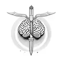 brain with dagger going through it and a medicine snake wrapped around the dagger tattoo design idea