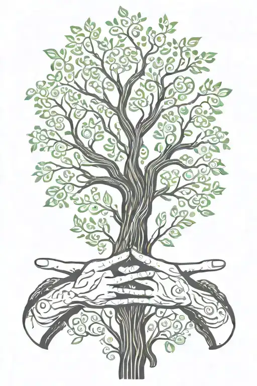 Tree of Life crossed hands giving hands tattoo design idea