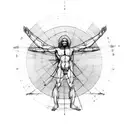 vitruvian man with moon behind it tattoo design idea