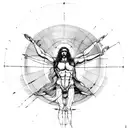 vitruvian man with moon behind it tattoo design idea