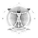 vitruvian man with moon behind it tattoo design idea