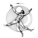 vitruvian man with moon behind it tattoo design idea