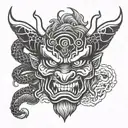 oni mask with snake tattoo tattoo design idea