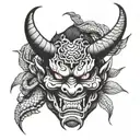 oni mask with snake tattoo tattoo design idea