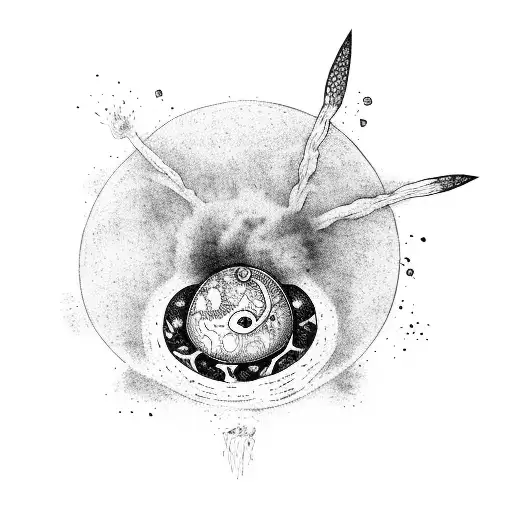 atomic bomb and mushroom dust tattoo design idea