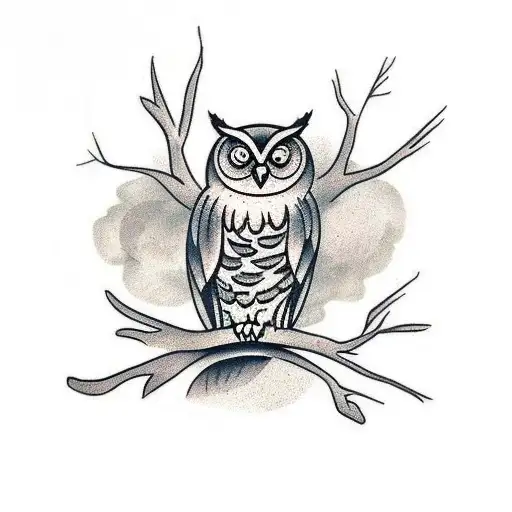 An owl on a branch  tattoo design idea