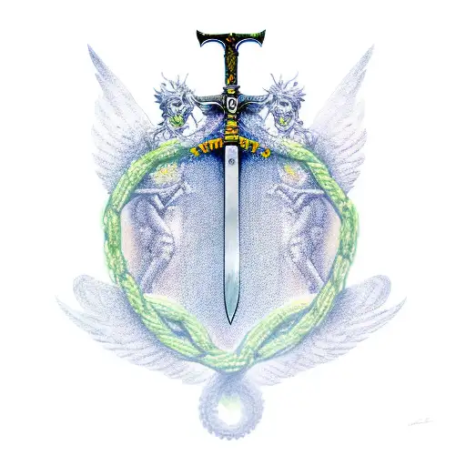 7 archangels holding chains and sword back tattoo tattoo design idea