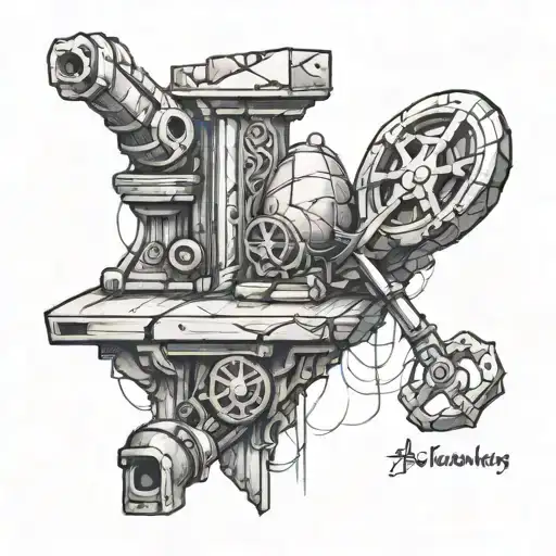 A sketch style tattoo of an ancient artifact being unearthed in a cinematic way, symbolizing the client's passion for archeology, history, and cinema tattoo design idea