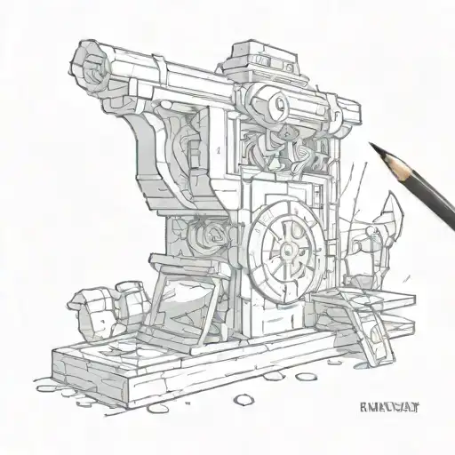 A sketch style tattoo of an ancient artifact being unearthed in a cinematic way, symbolizing the client's passion for archeology, history, and cinema tattoo design idea