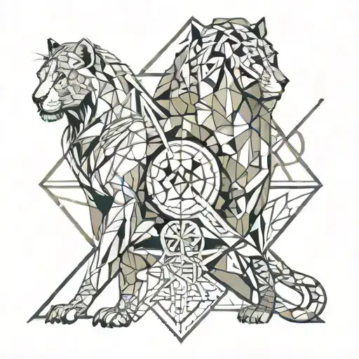 leo zodiac sign and sagittarius zodiac sign,  split down the middle, side by side tattoo design idea