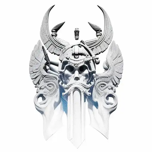 daedalus making weapons greek mythology and alexandar  the great next to him tattoo design idea