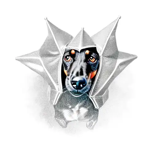 black dachshund in a dinasaur costume tattoo design idea