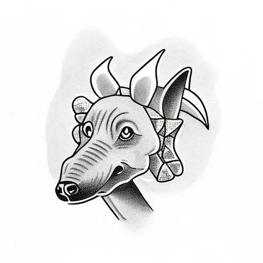 black dachshund in a dinasaur costume tattoo design idea