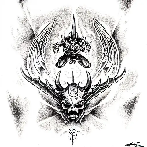 devil angel battle in space tattoo design idea