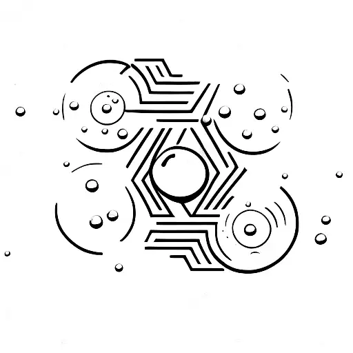 A minimalist tattoo of a dumbbell with water droplets surrounding it tattoo design idea