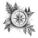 A serene landscape with a compass guiding the way through a peaceful forest tattoo design idea