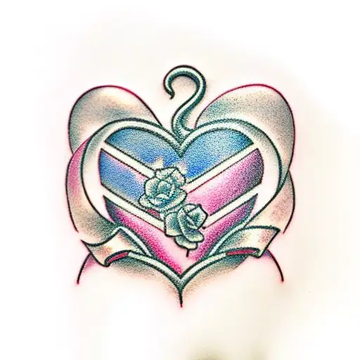 pink ribbon heart  tattoo design idea
