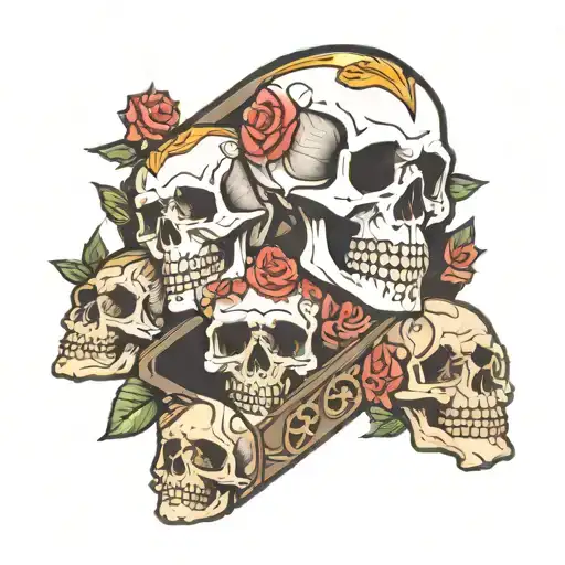 Coffin and skulls tattoo design idea