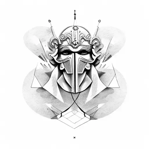 greek god wearing an anonymous mask and clogs tattoo design idea