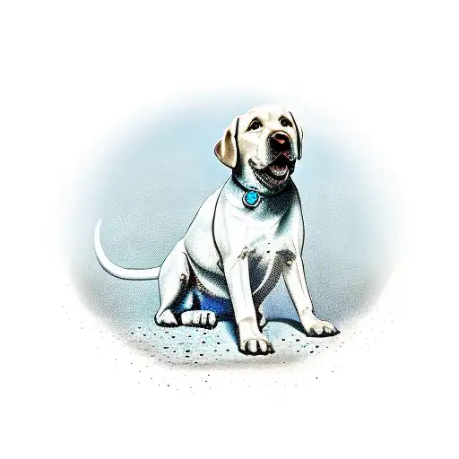 2 labrador retriever with 2 children tattoo design idea