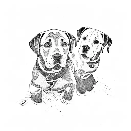 2 labrador retriever and 2 children tattoo design idea