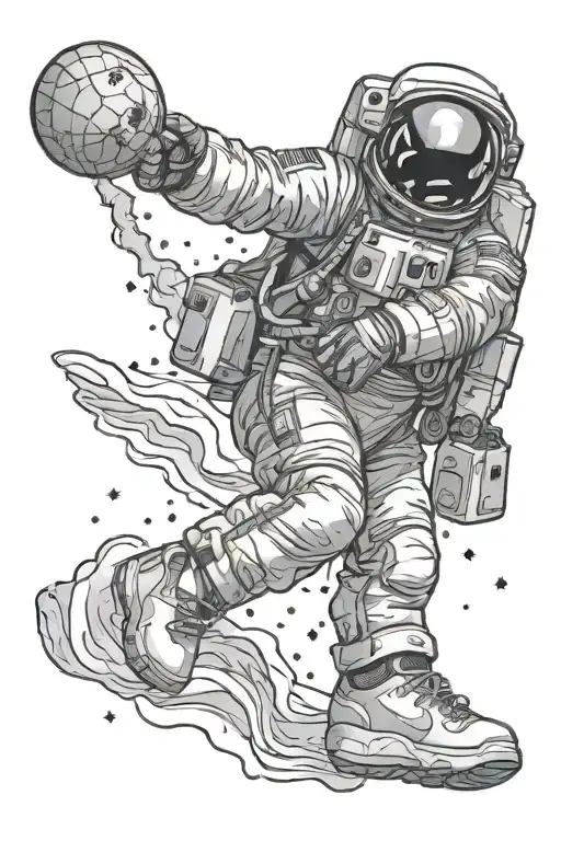 astronaut floating in space with air Jordan's legendary dunk with world tattoo design idea