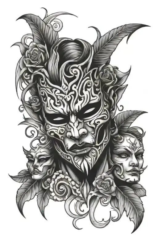 mask masculinity joy sadness tattoo design idea