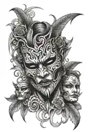 mask masculinity joy sadness tattoo design idea