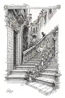 Orpheus looking back down the stairs towards Eurydice  tattoo design idea