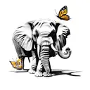elephant sitting in sunflowers with a butterfly on its trunk tattoo design idea