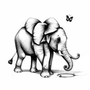 elephant sitting in sunflowers with a butterfly on its trunk tattoo design idea