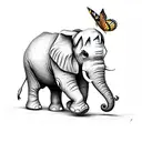 elephant sitting in sunflowers with a butterfly on its trunk tattoo design idea