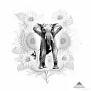 elephant sitting in sunflowers with a butterfly on its trunk tattoo design idea