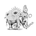elephant sitting in sunflowers with a butterfly on its trunk tattoo design idea