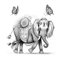 elephant sitting in sunflowers with a butterfly on its trunk tattoo design idea