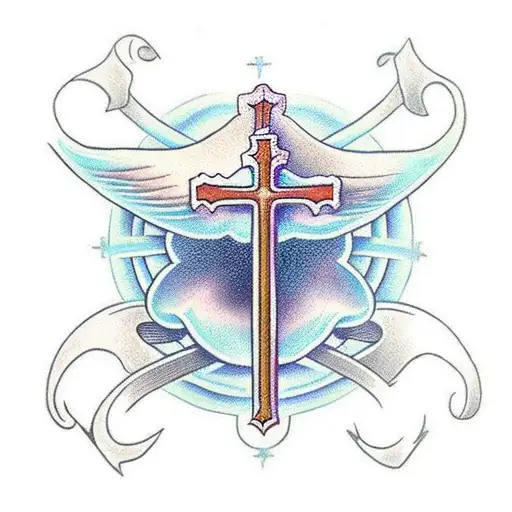 Christian Cross with long sword tattoo design idea