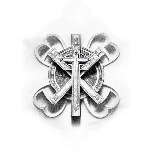 Christian Cross with long sword tattoo design idea