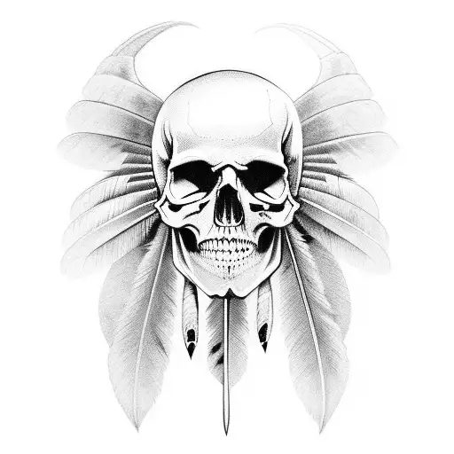 half skull indian native warrior tattoo design idea