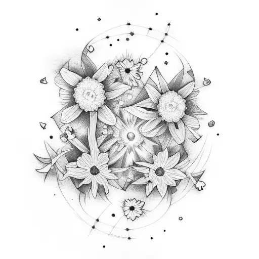 daffodils, daisies, gemini constellation tattoo design idea
