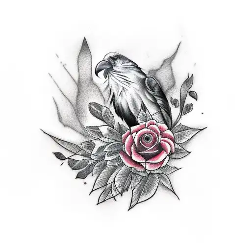 nordic raven with roses tattoo design idea
