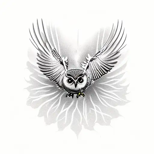 flying owl, in thistles tattoo design idea