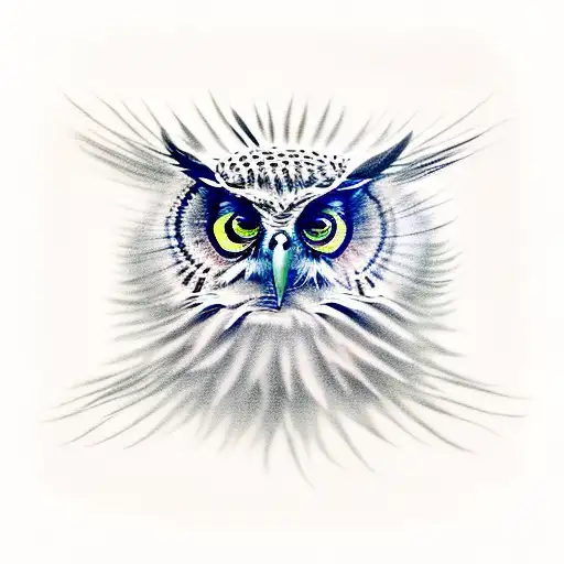 flying owl with thistles tattoo design idea